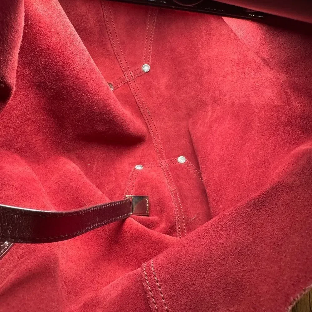 TIFFANY & CO Ruby Red Metallic Leather & Suede Reversible Small Bucket Hobo Bag